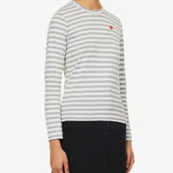 Comme Des Garçons Play Heart-embroidered Striped Cotton-jersey Top -Outlet Pique Style Store 143 2000022 P1T217 S GREY ALT02