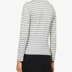 Comme Des Garçons Play Heart-embroidered Striped Cotton-jersey Top -Outlet Pique Style Store 143 2000022 P1T217 S GREY ALT03