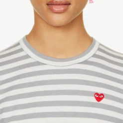 Comme Des Garçons Play Heart-embroidered Striped Cotton-jersey Top -Outlet Pique Style Store 143 2000022 P1T217 S GREY ALT04