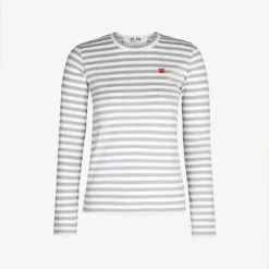 Comme Des Garçons Play Heart-embroidered Striped Cotton-jersey Top
