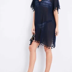 Seafolly Amnesia Crinkled-cotton Kaftan -Outlet Pique Style Store 186 3000714 52162 INDIGO ALT01