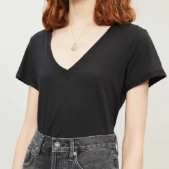 Paige Zaya V-neck Cotton And Modal-blend T-shirt -Outlet Pique Style Store 188 3002369 5008E886260 FADEDBLACK ALT03