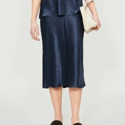Vince Flared High-rise Crushed Satin Midi Skirt -Outlet Pique Style Store 197 3004397 VR68530354 COASTAL M