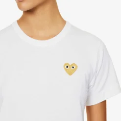 Comme Des Garçons Play Heart-embroidered Cotton T-shirt -Outlet Pique Style Store 236 2000022 P1T215 S WHITE ALT04