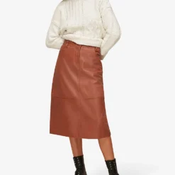 Whistles High-waisted Leather Midi Skirt 6 Whistles High-waisted Leather Midi Skirt -Outlet Pique Style Store R03731760 TAN ALT01