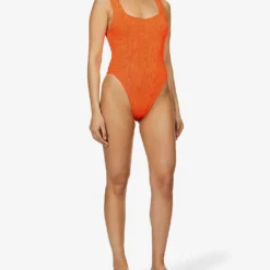 Square-neck Seersucker-weave Swimsuit -Outlet Pique Style Store R03733699 ORANGE ALT01