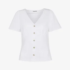 Whistles V-neck Button Placket Cotton T-shirt