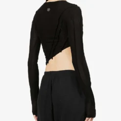 Asymmetric Long-sleeved Upcycled-jersey Top -Outlet Pique Style Store R03764362 BLACK ALT03