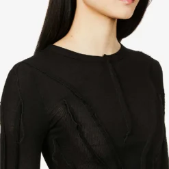 Asymmetric Long-sleeved Upcycled-jersey Top -Outlet Pique Style Store R03764362 BLACK ALT04