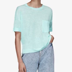 Whistles Patch-pocket Relaxed-fit Linen T-shirt -Outlet Pique Style Store R03771120 TURQUOISE ALT03