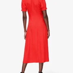 Whistles Ada Ruched-detail Midi Dress 7 Whistles Ada Ruched-detail Midi Dress -Outlet Pique Style Store R03802093 RED ALT02