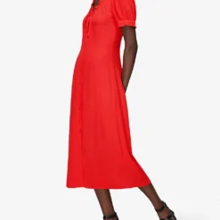 Whistles Ada Ruched-detail Midi Dress 9 Whistles Ada Ruched-detail Midi Dress -Outlet Pique Style Store R03802093 RED ALT04