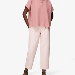 Whistles Button-detail Cotton Henley T-shirt -Outlet Pique Style Store R03804442 PINK ALT01