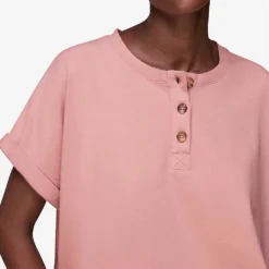 Whistles Button-detail Cotton Henley T-shirt -Outlet Pique Style Store R03804442 PINK ALT03