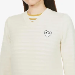 Comme Des Garçons Play Heart-embroidered Wool Jumper -Outlet Pique Style Store R03829846 NATURAL ALT04