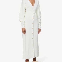 Peony V-neck Knitted Maxi Dress -Outlet Pique Style Store R03850844 CREAM ALT02