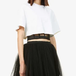 Alexander McQueen Mesh-detail Boned Cotton-jersey T-shirt -Outlet Pique Style Store R03851380 OPTICALWHITE ALT02