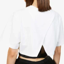 Alexander McQueen Mesh-detail Boned Cotton-jersey T-shirt -Outlet Pique Style Store R03851380 OPTICALWHITE ALT04