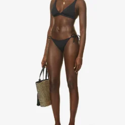 Seafolly Collective Tie-detail Mid-rise Recycled Nylon-blend Bikini Bottoms -Outlet Pique Style Store R03854736 BLACK ALT01