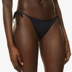 Seafolly Collective Tie-detail Mid-rise Recycled Nylon-blend Bikini Bottoms -Outlet Pique Style Store R03854736 BLACK ALT02