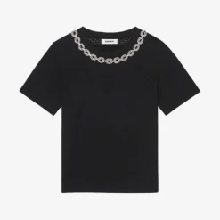 Sandro Merlin Embroidered Rhinestone-embellished Cotton-jersey T-shirt