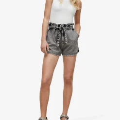 AllSaints Dale Paperbag-waist High-rise Stretch-denim Shorts -Outlet Pique Style Store R03875945 SNOWBLACK ALT01