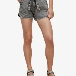 AllSaints Dale Paperbag-waist High-rise Stretch-denim Shorts -Outlet Pique Style Store R03875945 SNOWBLACK ALT02