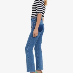 Maje Platane Braided-trim Flared High-rise Organic Cotton-blend Stretch-denim Jeans 6 Maje Platane Braided-trim Flared High-rise Organic Cotton-blend Stretch-denim Jeans -Outlet Pique Style Store R03879067 BLEUS ALT01