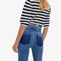 Maje Platane Braided-trim Flared High-rise Organic Cotton-blend Stretch-denim Jeans 9 Maje Platane Braided-trim Flared High-rise Organic Cotton-blend Stretch-denim Jeans -Outlet Pique Style Store R03879067 BLEUS ALT04