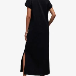 AllSaints Anna Short-sleeve Cotton Maxi Dress -Outlet Pique Style Store R03879746 BLACK ALT03