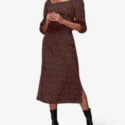 Whistles Floral-print High-waisted Woven Midi Skirt -Outlet Pique Style Store R03882527 BLACK ALT01