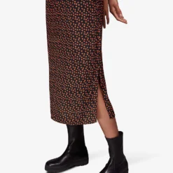 Whistles Floral-print High-waisted Woven Midi Skirt -Outlet Pique Style Store R03882527 BLACK ALT02
