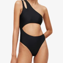 AllSaints Cara Asymmetric-strap Stretch Swimsuit -Outlet Pique Style Store R03884650 BLACK ALT02