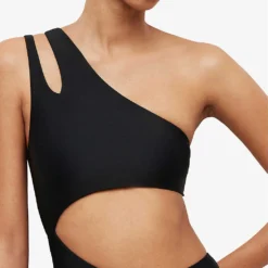 AllSaints Cara Asymmetric-strap Stretch Swimsuit -Outlet Pique Style Store R03884650 BLACK ALT04