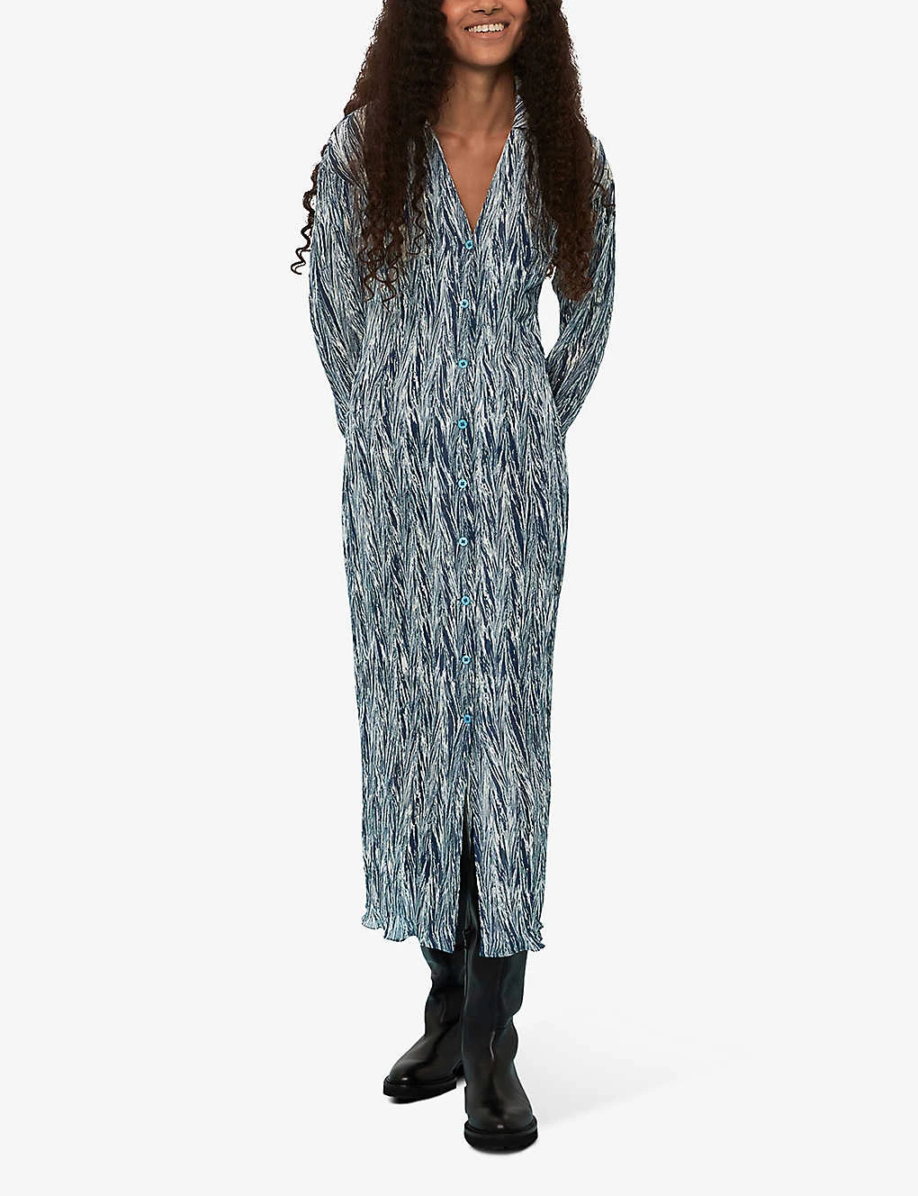 Whistles Marble-stripe Recycled-polyester Plisse Midi Dress 2 Whistles Marble-stripe Recycled-polyester Plisse Midi Dress - Image 2