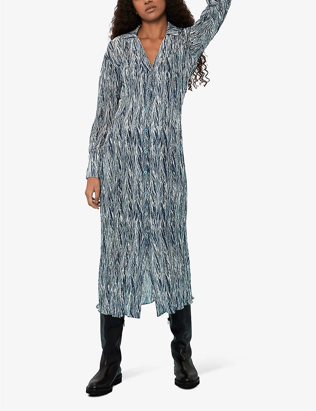 Whistles Marble-stripe Recycled-polyester Plisse Midi Dress 3 Whistles Marble-stripe Recycled-polyester Plisse Midi Dress - Image 3