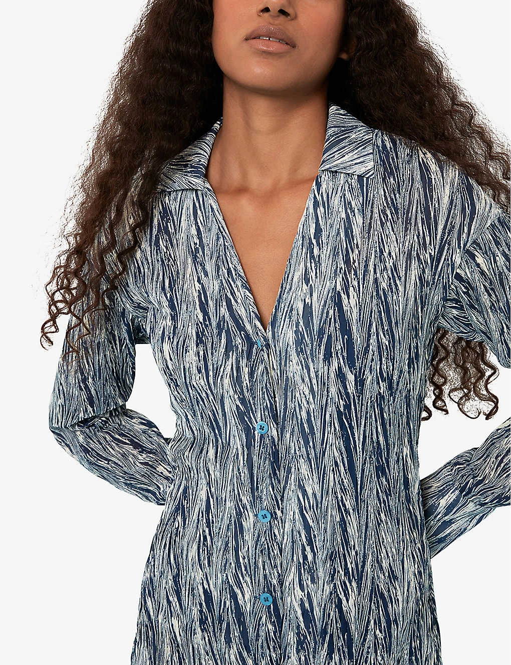 Whistles Marble-stripe Recycled-polyester Plisse Midi Dress 5 Whistles Marble-stripe Recycled-polyester Plisse Midi Dress - Image 5