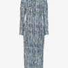 Whistles Marble-stripe Recycled-polyester Plisse Midi Dress