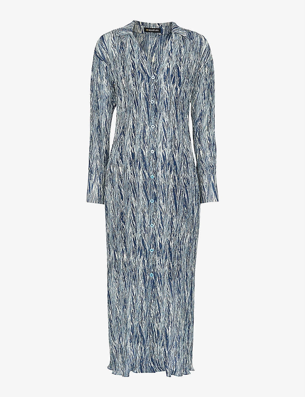 Whistles Marble-stripe Recycled-polyester Plisse Midi Dress 1 Whistles Marble-stripe Recycled-polyester Plisse Midi Dress