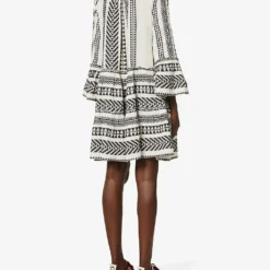 Devotion Twins Ella Flared-sleeve Cotton Mini Dress -Outlet Pique Style Store R03886532 BLACKOFFWHITE ALT03