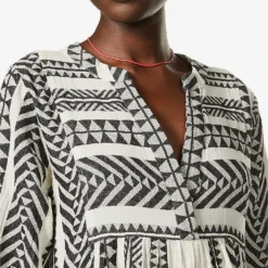 Devotion Twins Ella Flared-sleeve Cotton Mini Dress -Outlet Pique Style Store R03886532 BLACKOFFWHITE ALT04