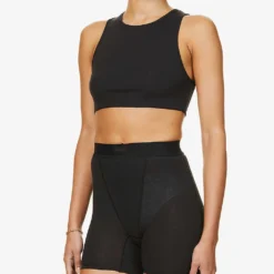 Cropped Ribbed Stretch-cotton Tank Top -Outlet Pique Style Store R03920626 SOOT ALT02