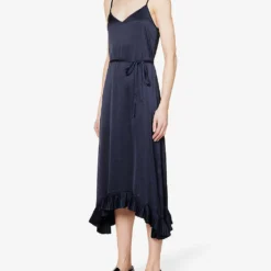 CLAUDIE PIERLOT Roucas Pleated Hem Satin Midi Dress -Outlet Pique Style Store R03920627 BLEUS ALT02
