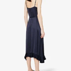 CLAUDIE PIERLOT Roucas Pleated Hem Satin Midi Dress -Outlet Pique Style Store R03920627 BLEUS ALT03