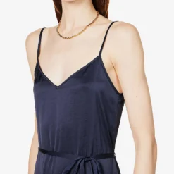 CLAUDIE PIERLOT Roucas Pleated Hem Satin Midi Dress -Outlet Pique Style Store R03920627 BLEUS ALT04