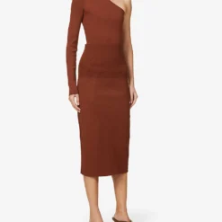 Victoria Beckham Fitted Ribbed Stretch-woven Midi Skirt -Outlet Pique Style Store R03927824 BROWN ALT02