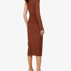 Victoria Beckham Fitted Ribbed Stretch-woven Midi Skirt -Outlet Pique Style Store R03927824 BROWN ALT03