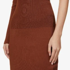 Victoria Beckham Fitted Ribbed Stretch-woven Midi Skirt -Outlet Pique Style Store R03927824 BROWN ALT04