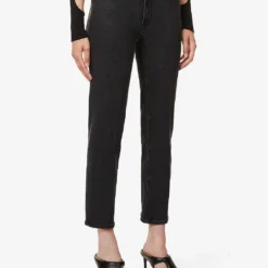 GOOD AMERICAN Good Straight Washed Straight-leg High-rise Stretch-organic-cotton Blend Denim Jeans -Outlet Pique Style Store R03930106 BLACK184 ALT02