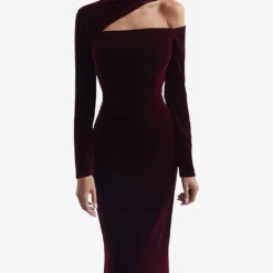 Reiss Tatiana Cut-out Stretch-velvet Midi Dress 8 Reiss Tatiana Cut-out Stretch-velvet Midi Dress -Outlet Pique Style Store R03939102 BURGUNDY ALT02